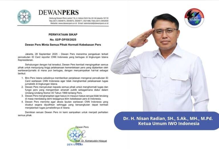 IWOI Desak Pemerintah Hormati Kebebasan Pers, Dukung Sikap Dewan Pers